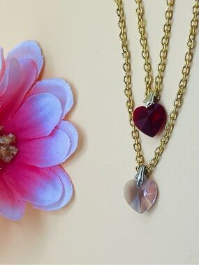 Double Multicolor Heart Pendant Necklace